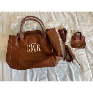 Monogrammed Brown handbag with CRW initials with crossbody strap
